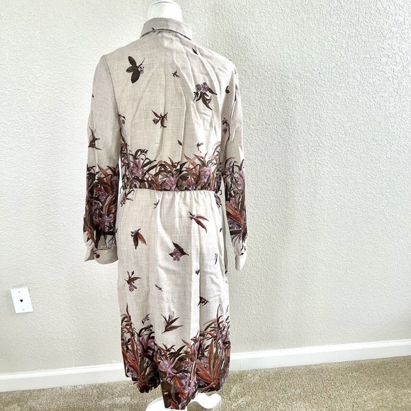 Vtg 70’s Sunshine Alley Brown Beige Floral Bird Print Dress Sz 16 With Tie Neck - Picture 9 of 16